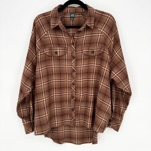Wild Fable Soft Oversized Flannel Brown Plaid Shirt Fall Boyfriend Fit Medium